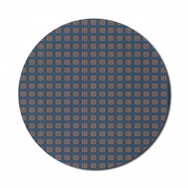 Moroccan Mouse Pad for Computers, Repeating Dark Tones Traditional Oriental Flowers in Squares, Round Non-Slip Thick Rubber Modern Gaming Mousepad, 8" Round, Dark Sky Blue Multicolor, by Ambesonne