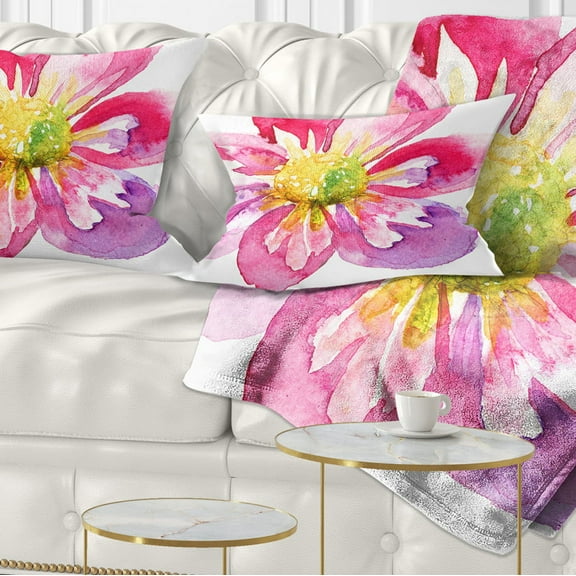 Designart Full Bloom Pink Flower - Floral Throw Pillow - 12x20
