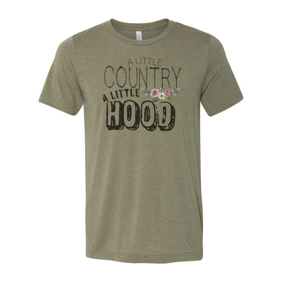A Little Country A Little Hood, Country Shirt, Women's Country Shirt, Hood T-shirt, Gift For Her, Country T-shirt, Farm Shirt, Girl Farmer, Heather Olive, 2XL