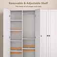 thumbnail image 6 of 4 Door Armoire Wardrobe Closet with 2 Drawers,Adjustable Shelves & Hanging Rods,63" W Wood Clothes Cabinet Organizer for Bedroom,White, 6 of 8