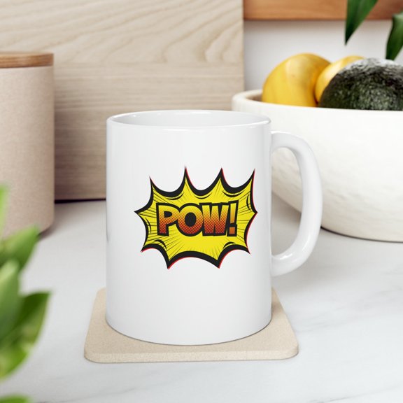 Comic Book 11 oz Coffee Mug - Pow! Funny Speech Bubble Design White Ceramic Gift