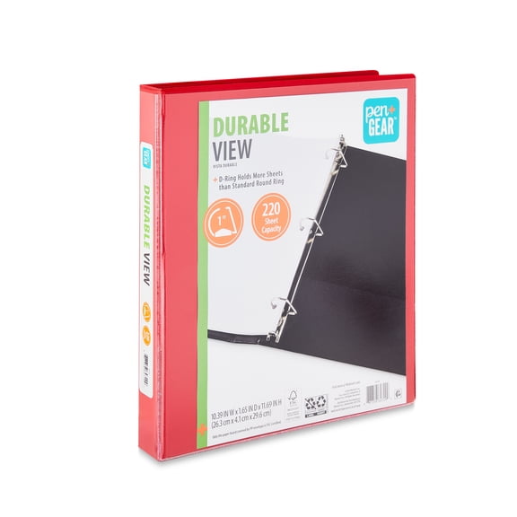 Pen+Gear Durable View 1-inch, D-Ring Binder, Red, 1-Pack
