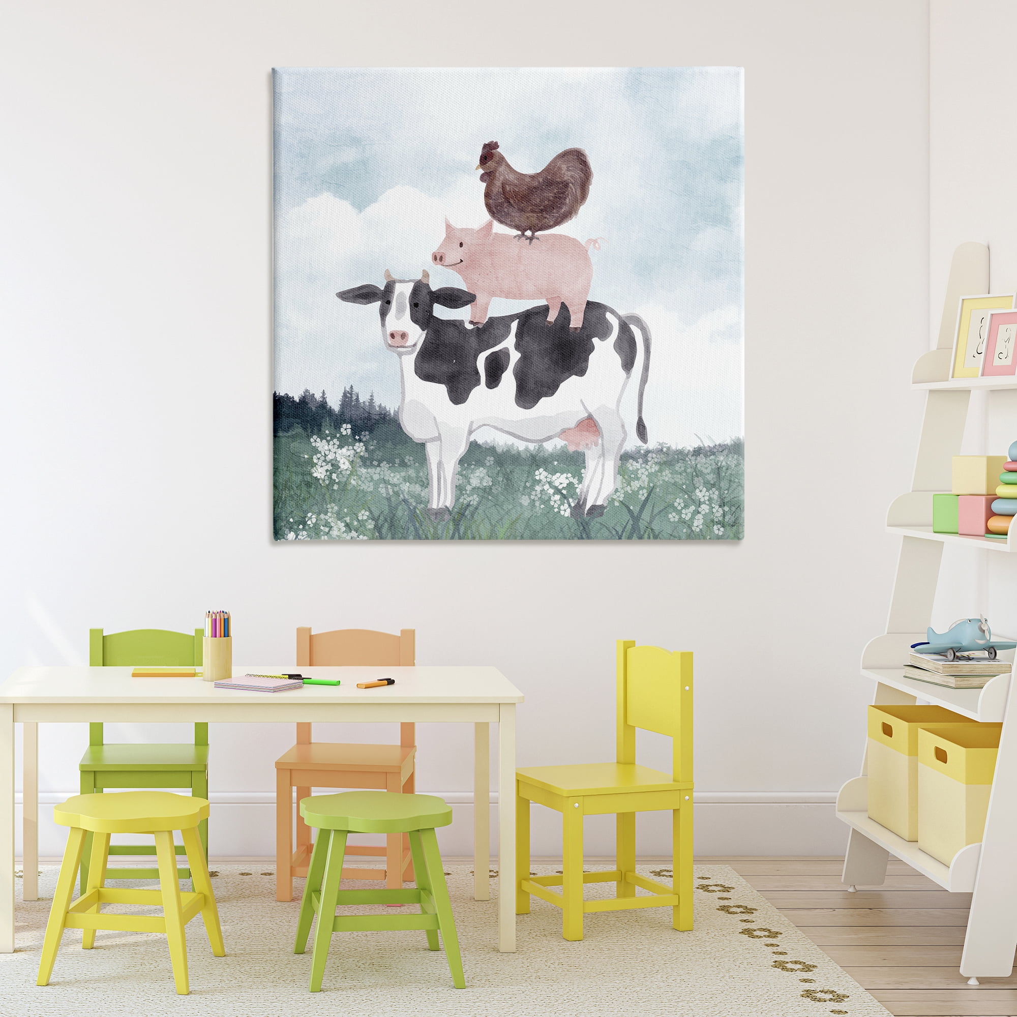 Stupell Industries Muted Stacked Farm Animals Canvas Wall Art, design by Kim Allen