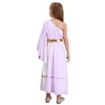 thumbnail image 2 of TiaoBug Girls Ancient Greek Toga One Shoulder Ruffles Maxi Dance Dress for Halloween Festival Show Lavender 12, 2 of 7