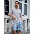 thumbnail image 3 of U2SKIIN Mens Pajama Set Short Sleeve, Pajamas Made from Bamboo Pulp Viscose and Cotton Lightweight PJS for Men(Light Grey+Aqua Blue Plaid, S), 3 of 4