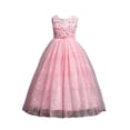 thumbnail image 2 of Girls Dress Floral Embroidered Lace Sleeveless Tulle Wedding Bridesmaid Birthday Formal Party Long Tutu Dresses Kids Princess Evening Prom Ball Gown Pink 11-12Years, 2 of 7