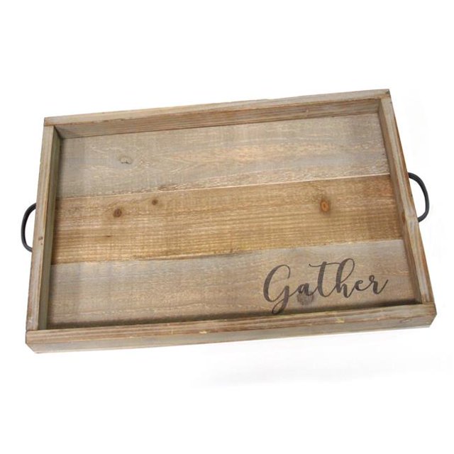 Home Roots Beddings 331479 Gather Wood Tray, Natural & Black