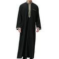 thumbnail image 4 of KIHOUT Clearance Men's and Big Men's Long Sleeve Shirt Standing Neck Pocket Long Shirt Muslim Robe Arab Middle Robe Long Style Embroidered, 4 of 9