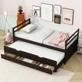 thumbnail image 3 of Twin Size Bed with Trundle and 3 Storage Drawers, Pine Wood Captain Bed Frame with Headboard, Footboard, Twin Size Daybed for Bedroom Guest Room, Space Saving, No Box Spring Needed, Espresso, 3 of 7