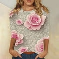 thumbnail image 3 of JTZGDY Floral Tops for Women Dressy Casual 3/4 Length Sleeve Crewneck Basic Tees Retro Print Summer Graphic Tunic Blouse Business Work T-Shirts for Leggings Multicolor#14 XXL, 3 of 6