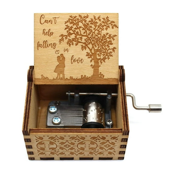 Can't Help Falling In Love Wood Music Box, Antique Engraved Musical Boxes Case For Birthday Present Kid Toys Hand-operated (wood-a)