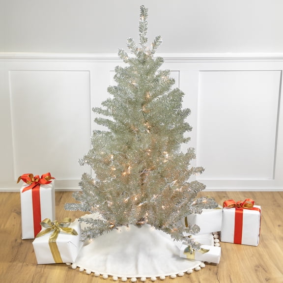 Northlight 4.5' Soft Metallic Champagne Artificial Tinsel Christmas Tree - Clear Lights