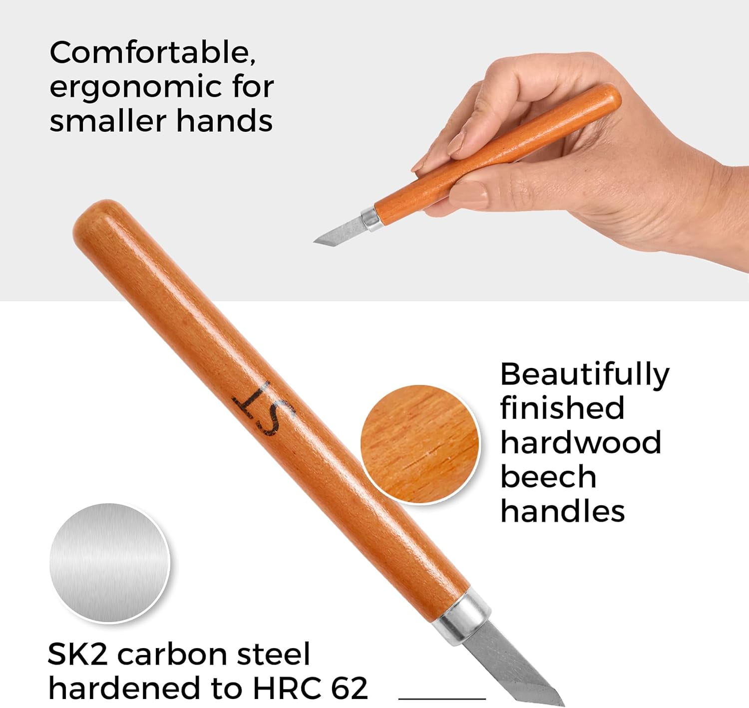 Schaaf Tools Wood Carving Kit, 15-Piece Set with Wood Carving Knives and Mini Chisels for DIY Woodworking and Craft Projects, Small Size
