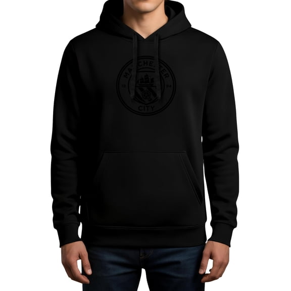 Icon Sports Manchester City FC Blackout Hoodie – Officially Licensed Unisex Adult Long Sleeve Hooded Sweatshirt Black XL