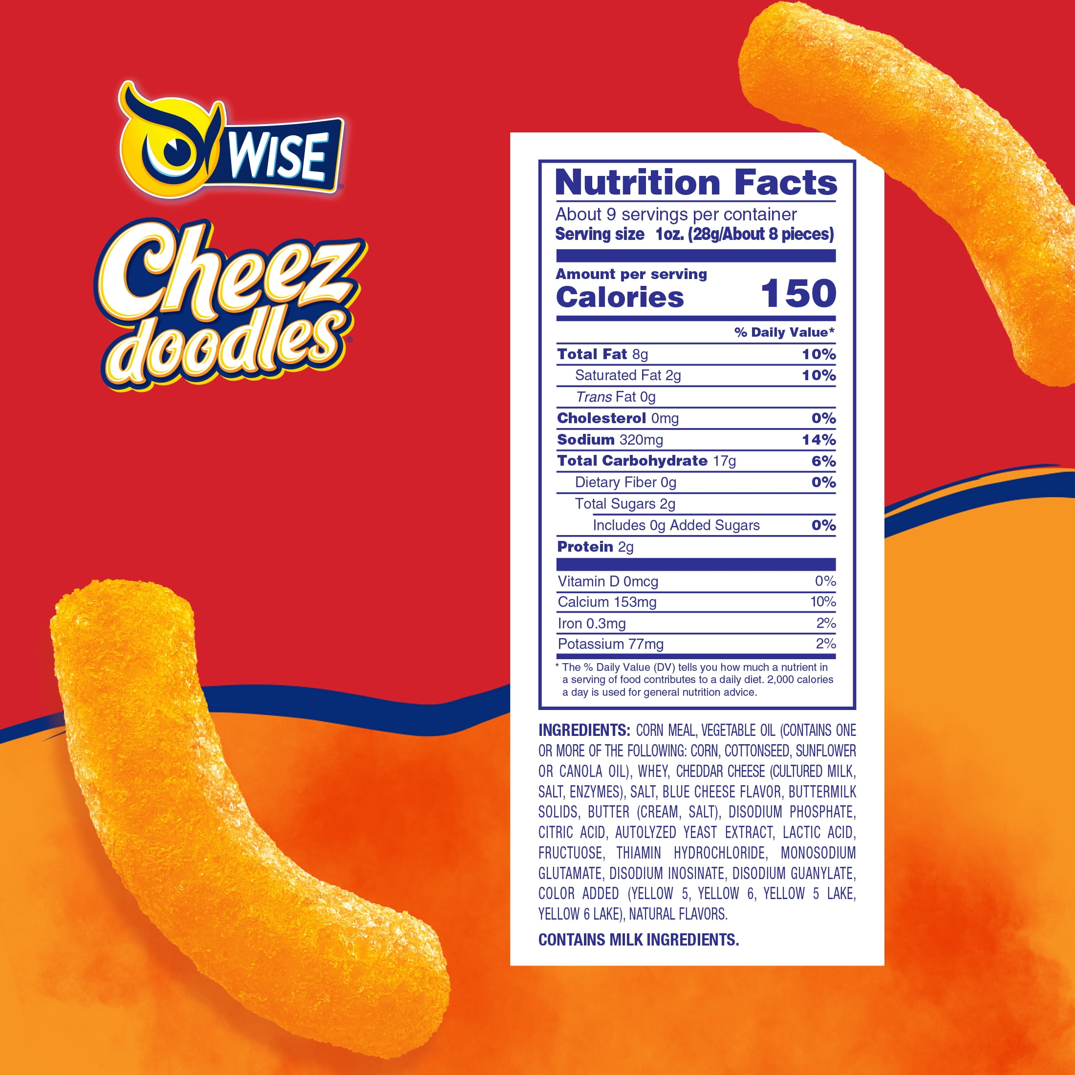 (3 pack) Wise Cheezdoodles Cheddar Cheese Baked Puffs, 8.5 Oz.