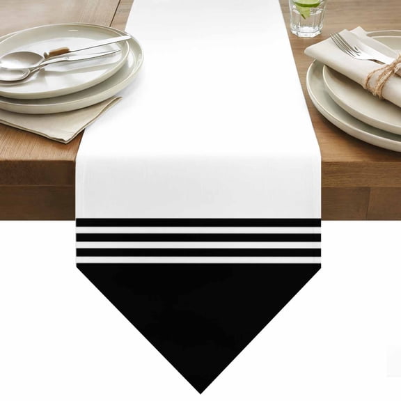 Modern Art Table Runner 60 Inches Long Black White Simple Striped Farmhouse Table Runners for Dining Room Tabletop Dresser Scarf Home Party Banquet Wedding Holiday Decoration