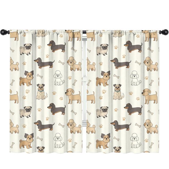 Blackout Kids Curtains,Mixed Breed Dog and Dog Paw Print Children's Insulated Curtains Set Of 2,Bedroom Essentials,Toddler Room Decor 52"x84"
