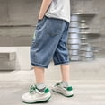 thumbnail image 6 of Uobin Boys Wash Denim Shorts Patch Pocket Letter Embroidery Loose Knee Length Pull-On Elastic Waist Casual Summer Kids Streetwear Shorts 5-15Y, 6 of 6