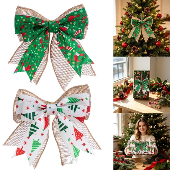 WDOBM Christmas Decorative Bows, Large Christmas Ribbon Bow Ornaments Tree Wreath Gift Box Door, Christmas Tree Bow, Satin Christmas Bows for Home Decor Indoor