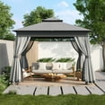 thumbnail image 2 of 10'x10' Outdoor Gazebo Tent with Double Roofs, Patio Gazebo with Mosquito Netting, Patio Canopy for Backyard, Garden, Lawn and Deck,Grey, 2 of 7