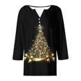 thumbnail image 5 of Puntoco Camiseta informal con cuello en V y botones con estampado navideño de moda para mujer, blusa holgada de manga 3/4, 5 of 5