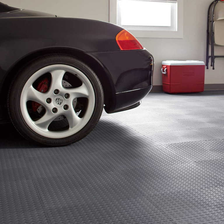 Garage Floor Tile Diamond | 1x1 ft | 5/8 inch Thick | Click Together Plastic Modular Tile | Raised Garage Flooring | Colors: Black or Dark Grey