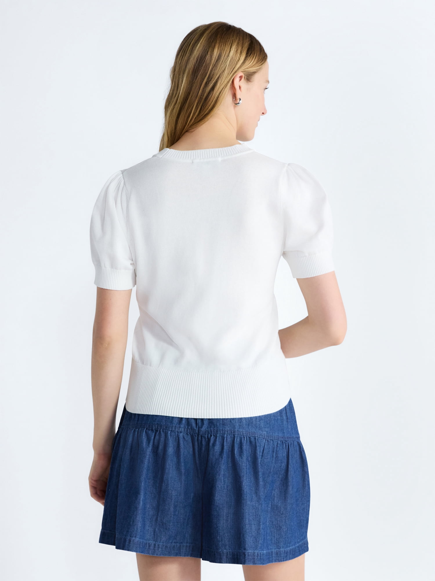 Free Assembly Women's and Women's Plus Floral Sweater with Puff Sleeves, Lightweight, Sizes XS-4X