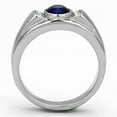 thumbnail image 3 of Mens Ring Silver Blue Round Stainless Steel Ring with Synthetic Sapphire in Montana, 3 of 7