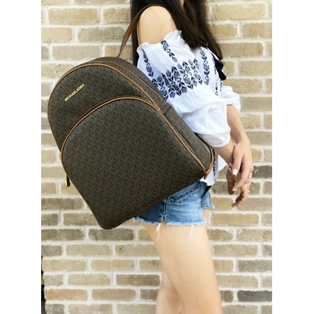 Belted Leather Backpack - Michael Kors Abbey Large Backpack Brown MK Signature PVC Leather 2018 Fall