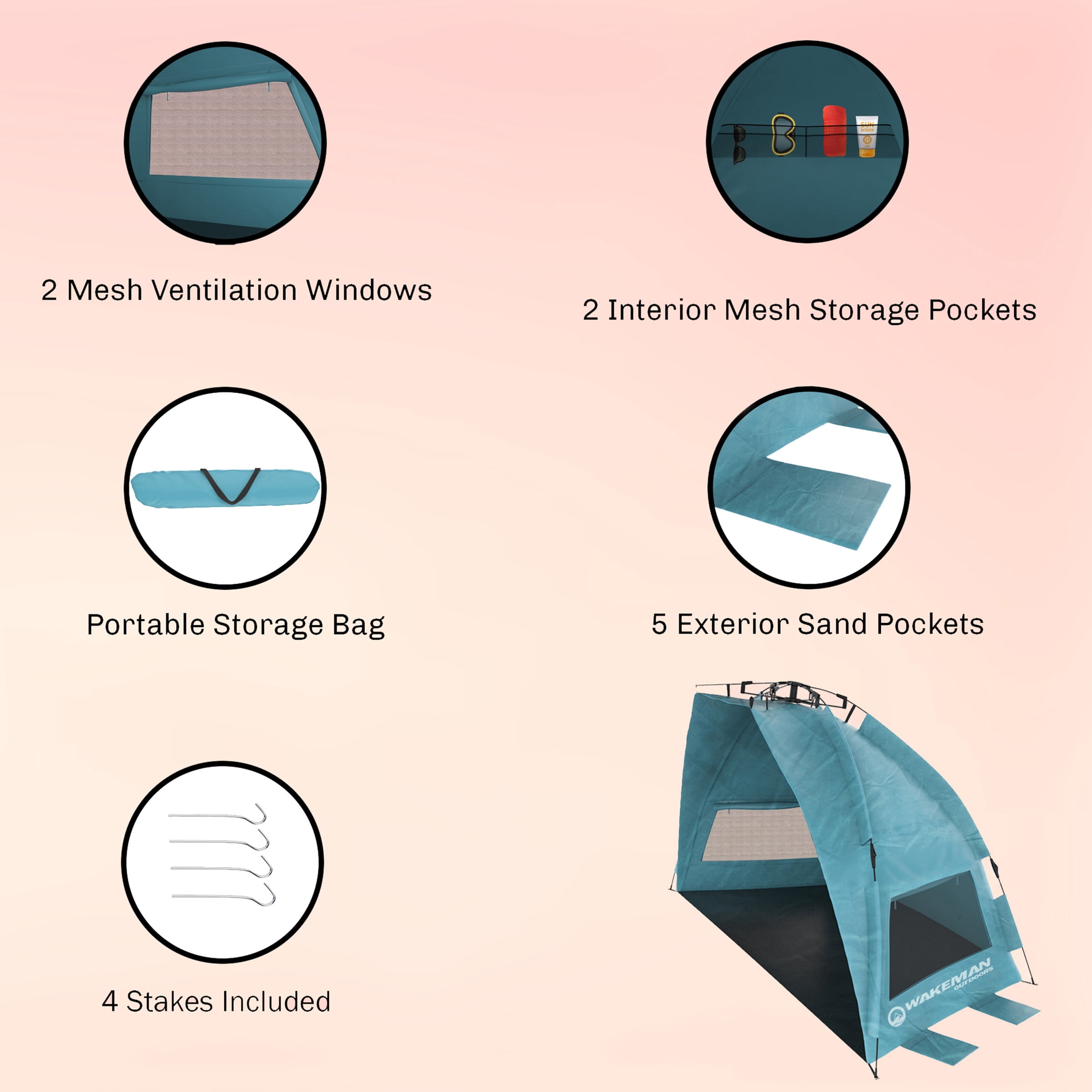 Pop Up Beach Tent- Instant Sun Shelter & Shade with UV Protection Water & Wind Resistant Easy Set Up & Carry Bag by Wakeman Outdoors (Turquoise)
