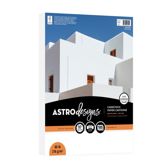 Astrodesigns Cardstock, Bright White, 97 Brightness, 8.5" x 11", 80 lb./216 Gsm, 100 Sheets (91801)