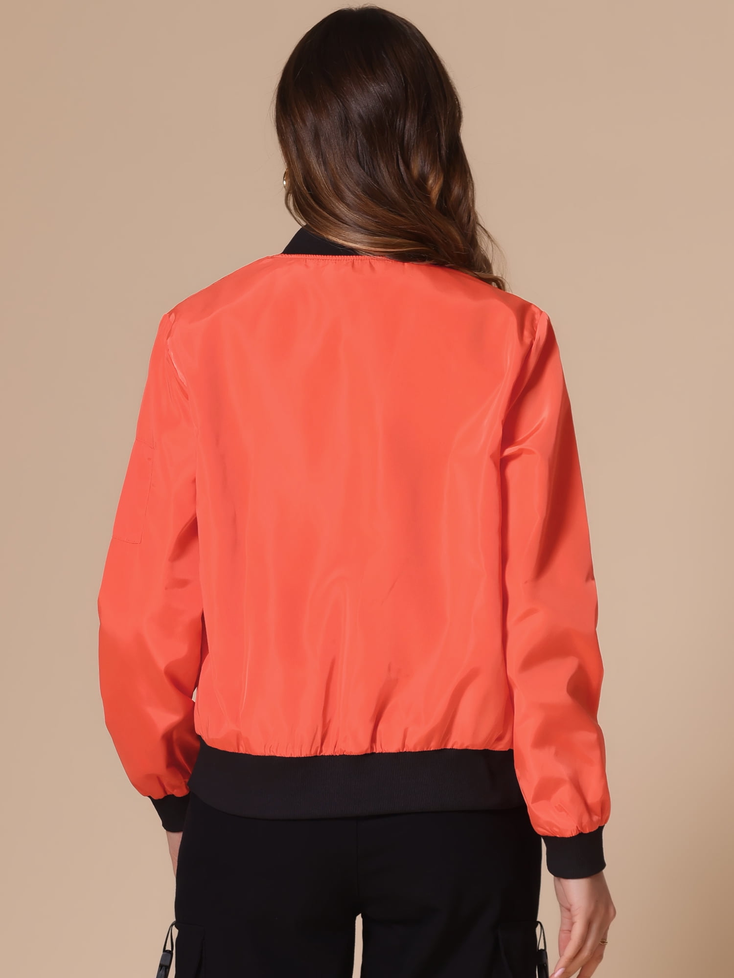 DARING DIVA Windbreaker Outerwear Casual Zip Up Bomber Jacket XS Orange