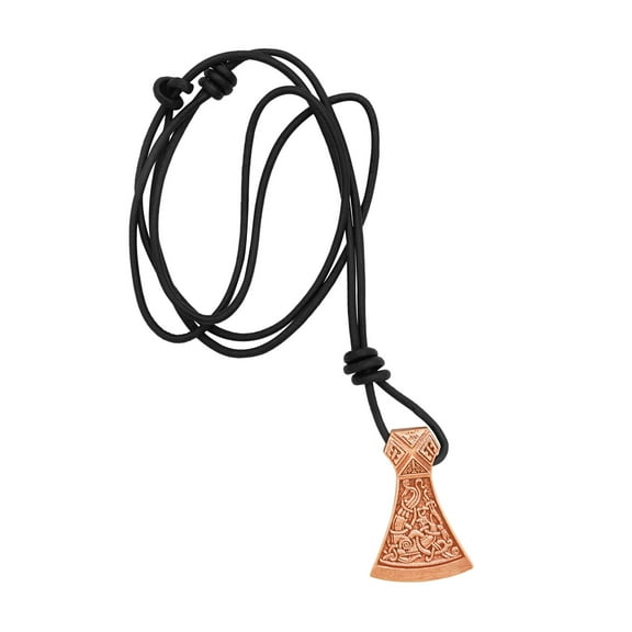 Lord of Battles Bronze Pendant Mjolnir Pendant Norse Axe Necklace Viking Armor Celtic Jewelry with Genuine Leather Cord Perfect for Him/Her 3.7 cm