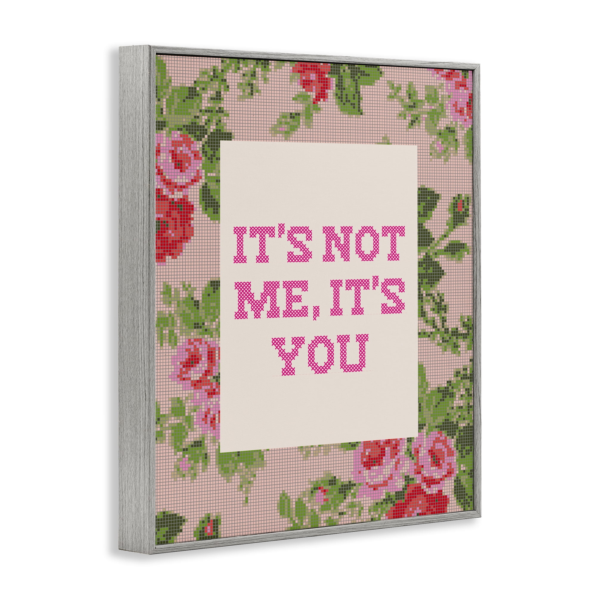 Stupell Industries Not Me It's You Faux Cross Stitch Gray Framed Giclee Art, design by Lil' Rue