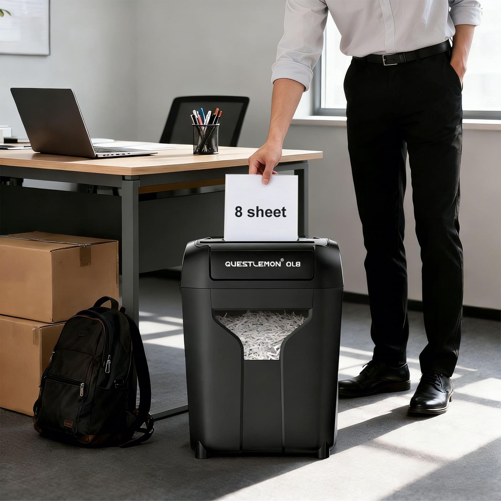 QUESTLEMON 8-Sheet Cross Cut Paper Shredder and Credit Card Shredder with 4Gal Bin for Home Use