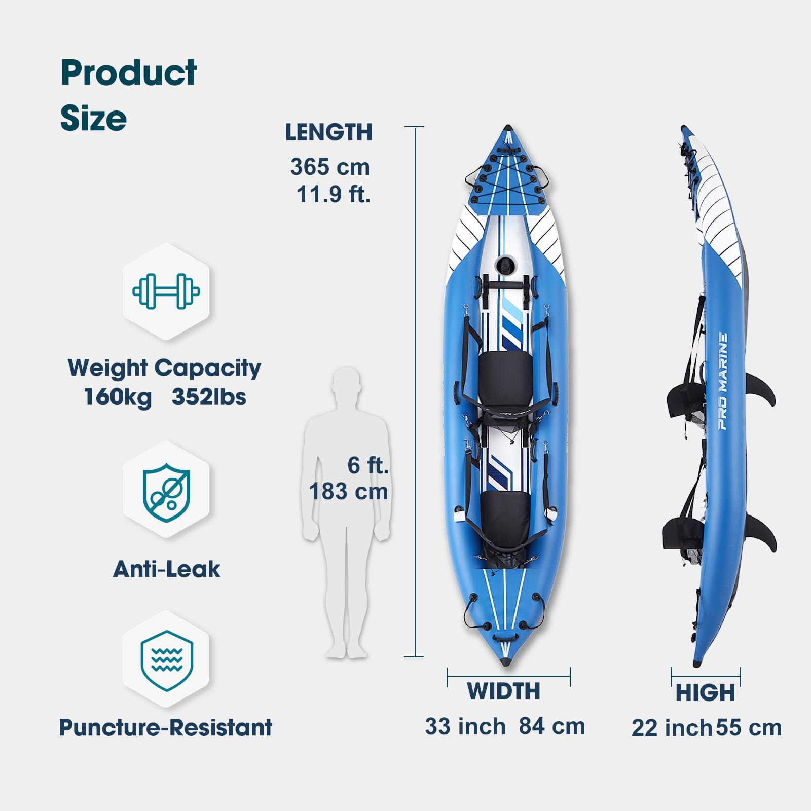 PROMARINE Inflatable Kayak 2 Person, Deluxe Oar Included, High-Output Pump Blow up Kayak Boat, with Adjustable Seat with Backrest, Lightweight and Portable Paddles and Bag