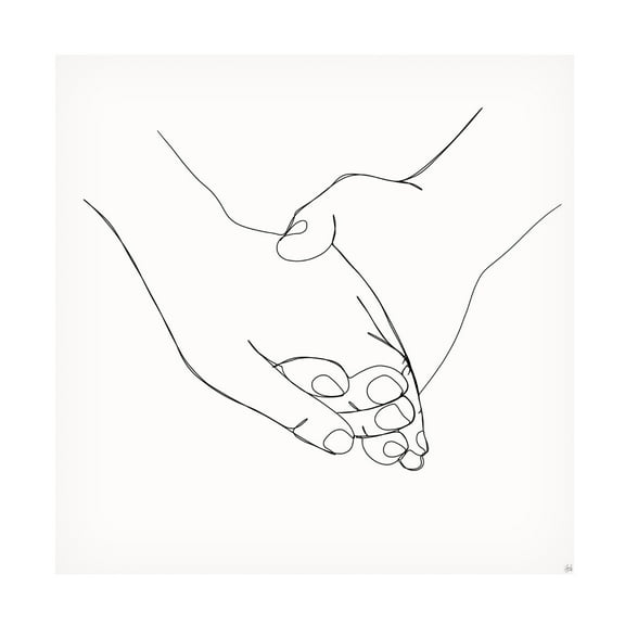 Canvas Wall Art - Line and Brush 'Holding Hands 4' Wall Art for Living Room, Bedroom, or Office Décor by Trademark Fine Art - 14 x 14 Inches