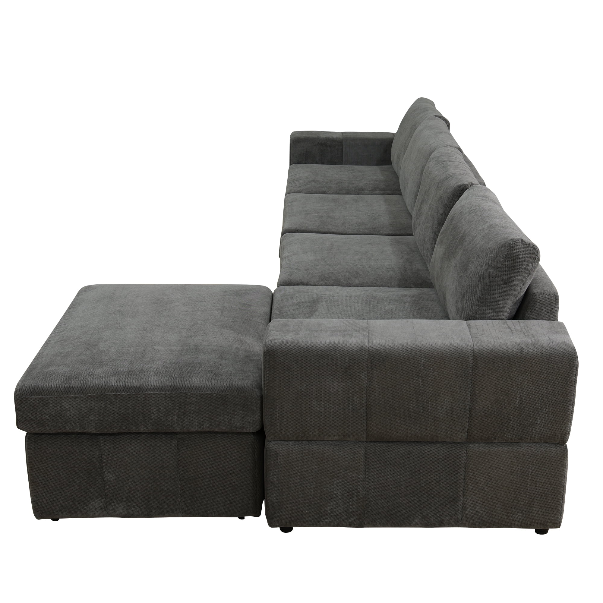 Aukfa 132" Oversized Sectional Sofa, 4 Seater Couch with Ottoman for Living Room, Microfiber, Gray