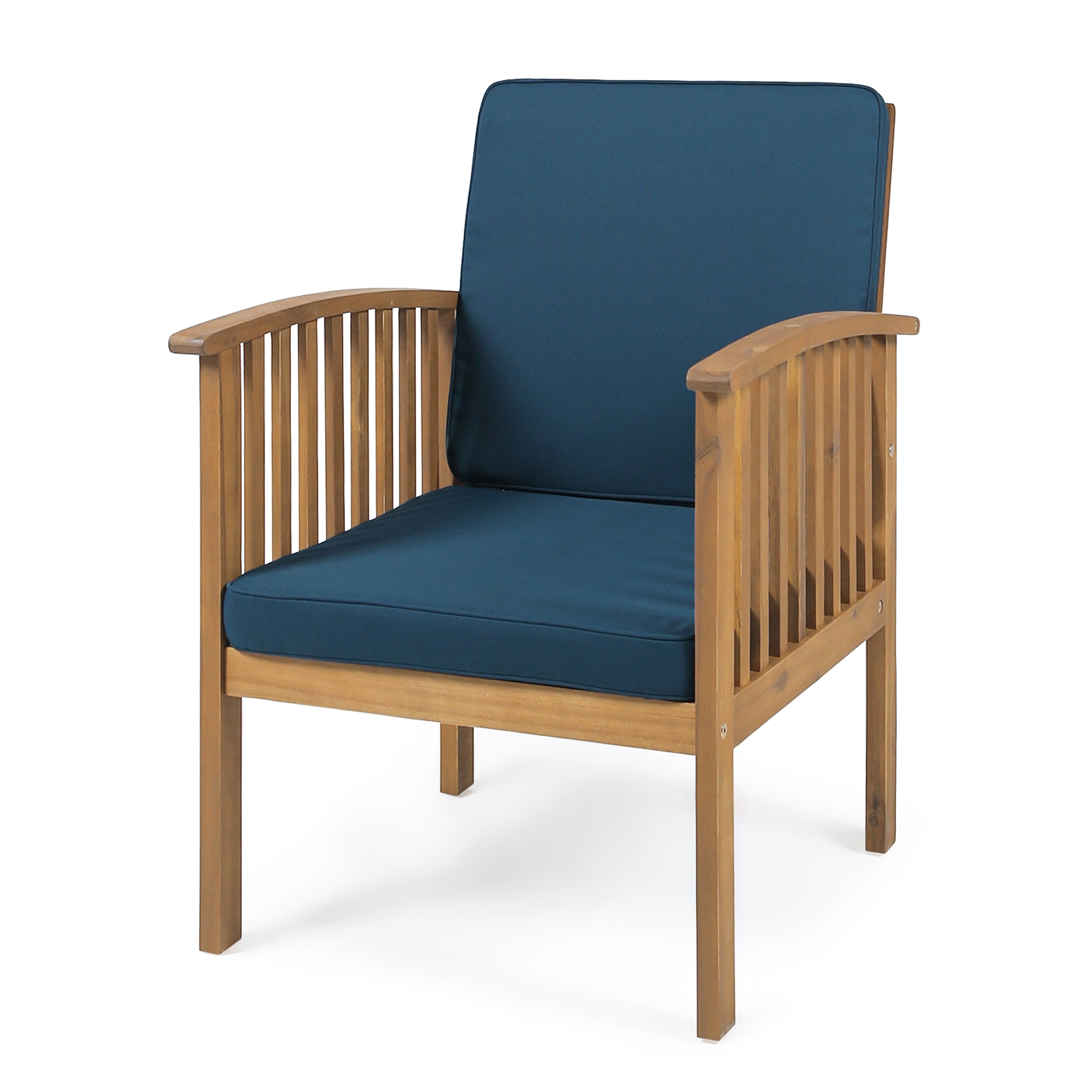 Frederic Outdoor Acacia Wood Club Chairs With Cushions, Set of 4, Brown Patina, Dark Teal