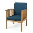 thumbnail image 5 of GDF Studio Oliver Outdoor Acacia Wood Club Chairs with Cushions, Set of 2, Brown and Dark Teal, 5 of 10