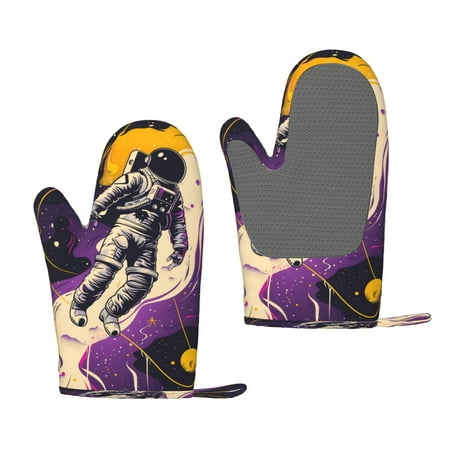 

Matuu Astronaut Floating purple Space for Silicone Oven Gloves Heat Resistant Grilling Gloves Non-Slip Silicone Oven Mitt Great for Grilling Kitchen and Cooking