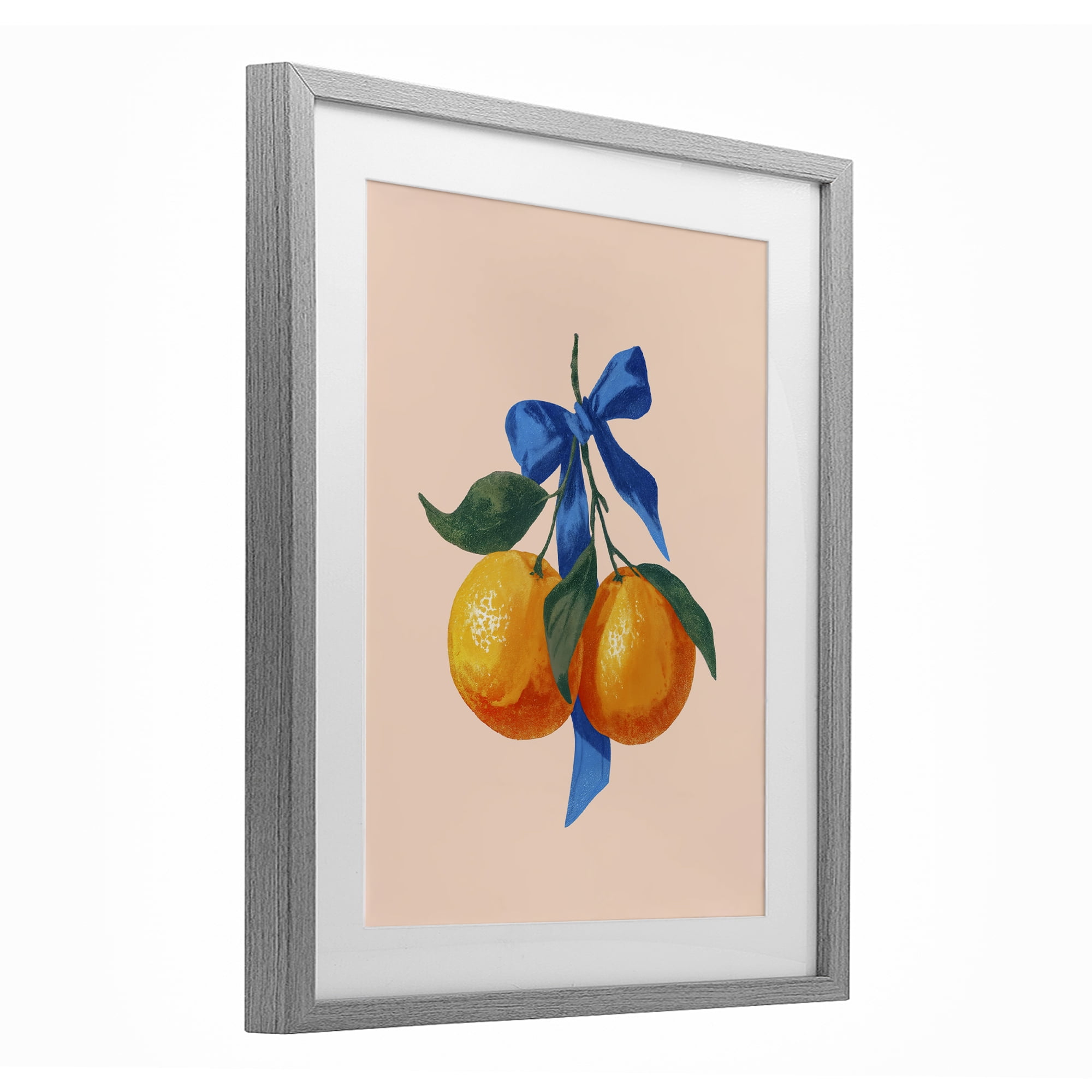 Stupell Industries Two Oranges with Blue Bow Gray Framed Print Under Glass, design by Imagine It Images