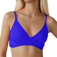 thumbnail image 2 of Wuxian Women'S Classic Solid Color Swimwear Spaghetti Strap V-Neck Fashion Front Cross Swim Tops Underwire Bra Summer Breathable Cozy Bikini Vacation Swimsuit,Blue,S, 2 of 5