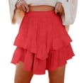 thumbnail image 3 of Bovxnpu Women's Mini Skirt Casual High Waisted Boho Flowy Ruffle Layered Mini Skirts, 3 of 8