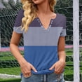 thumbnail image 3 of Camisetas de Cuello Redondo Botón de Impresión de la Moda de Manga Corta de las Mujeres, Poliéster Spandex, 3 of 5