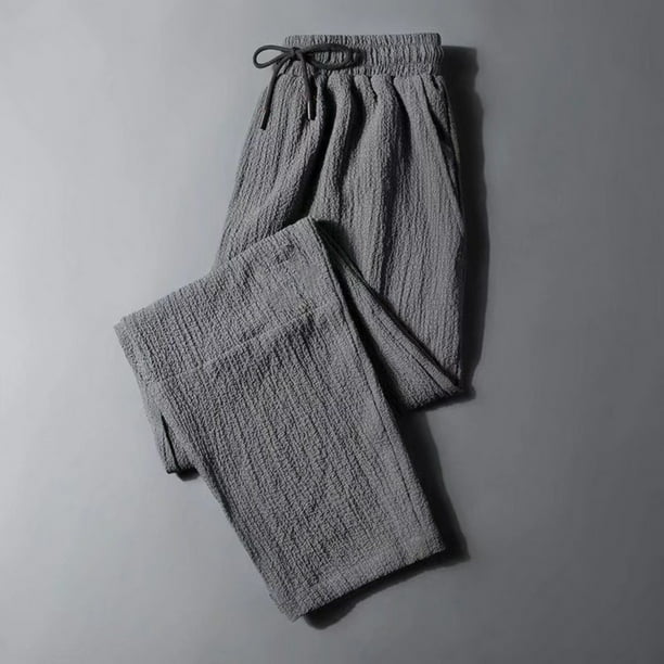 Pantalones largos de verano para hombre, informales, con cintura elástica, cordón ajustable, bolsillos rectos, transpirables, de poliéster.
