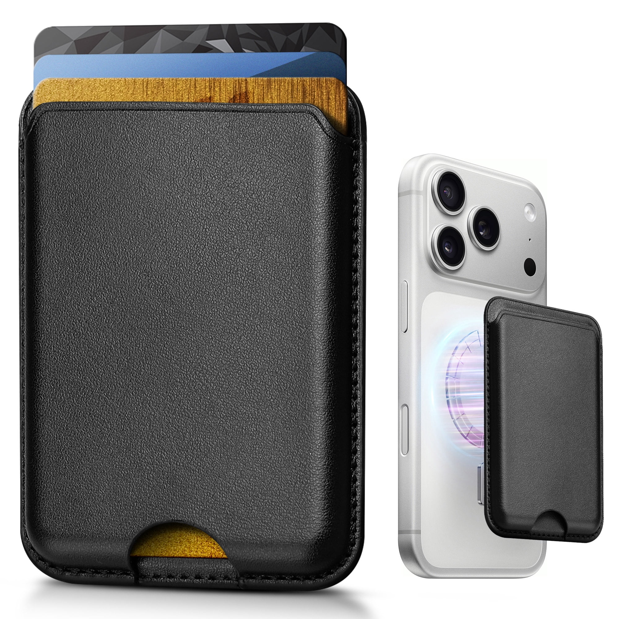 VIPQV Magnetic Phone Wallet, 3-Card Holder with RFID Blocking for iPhone 18/17/16/15/14/13/12,Black