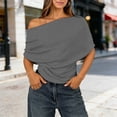 thumbnail image 4 of Glisme Women T-Shirt Solid Color Short Sleeve Asymmetrical One Shoulder Tops Summer Fashion Women Tops Size XL Grey, 4 of 5