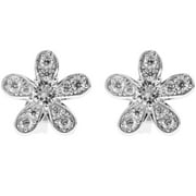 Matashi 18K White Gold Plated Stud Earrings with 'Delicate 5 Petalled Flower' Design and High Quality Crystals