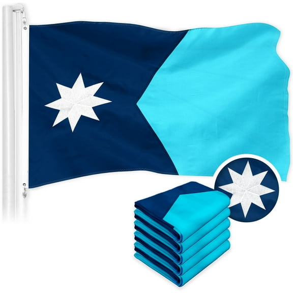 G128 5 Pack: Minnesota New Version MN State Flag | 3x5 Ft | ToughWeave Series Embroidered 210D Polyester | Embroidered Design, Indoor/Outdoor, Brass Grommets